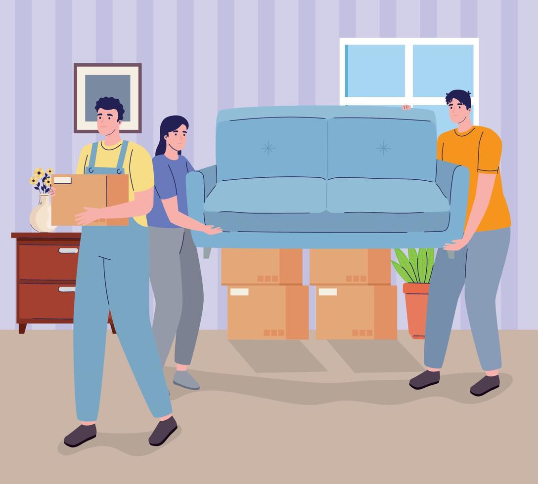 persons moving sofa vector