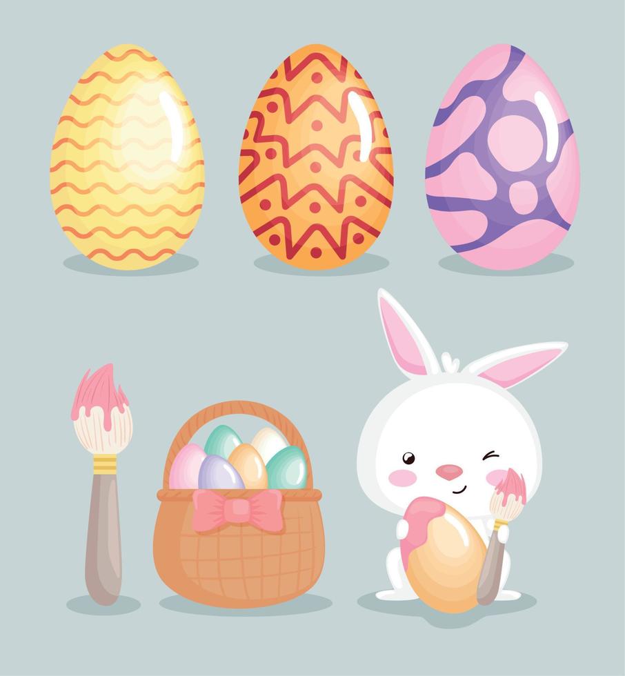six happy easter icons vector