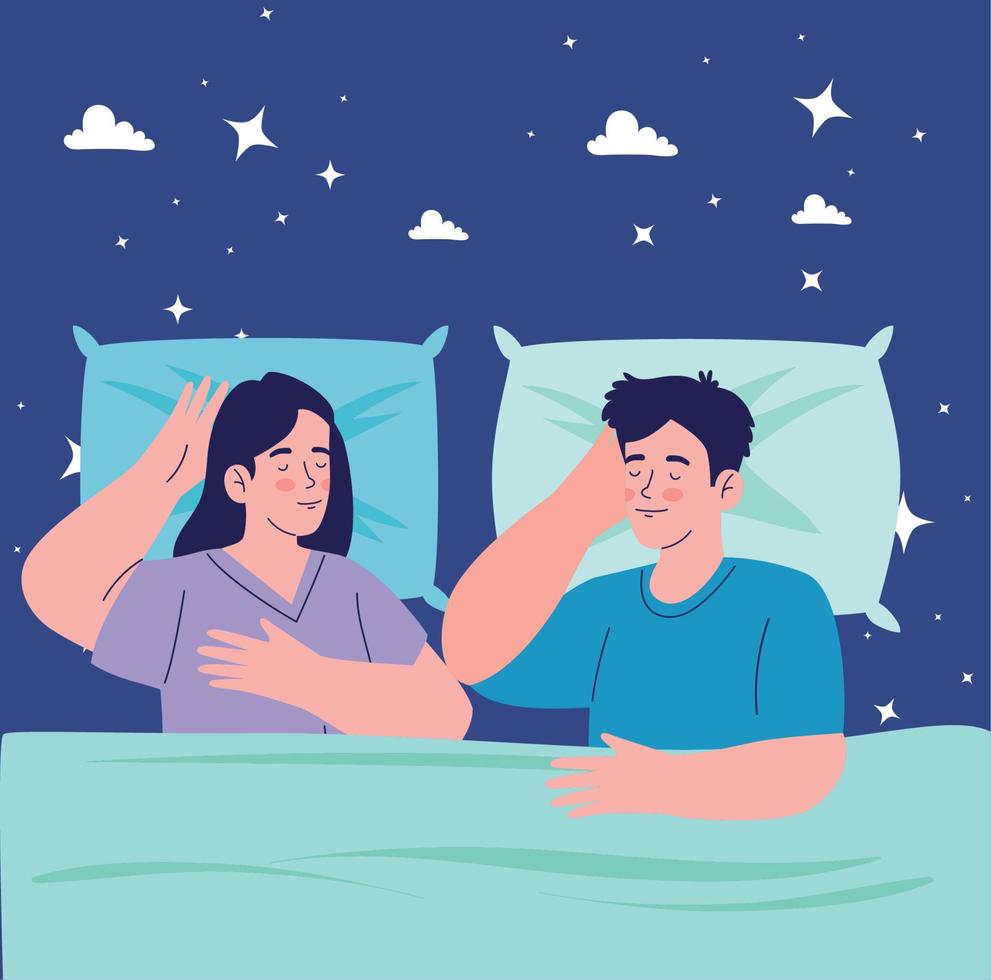 couple sleeping with clouds vector