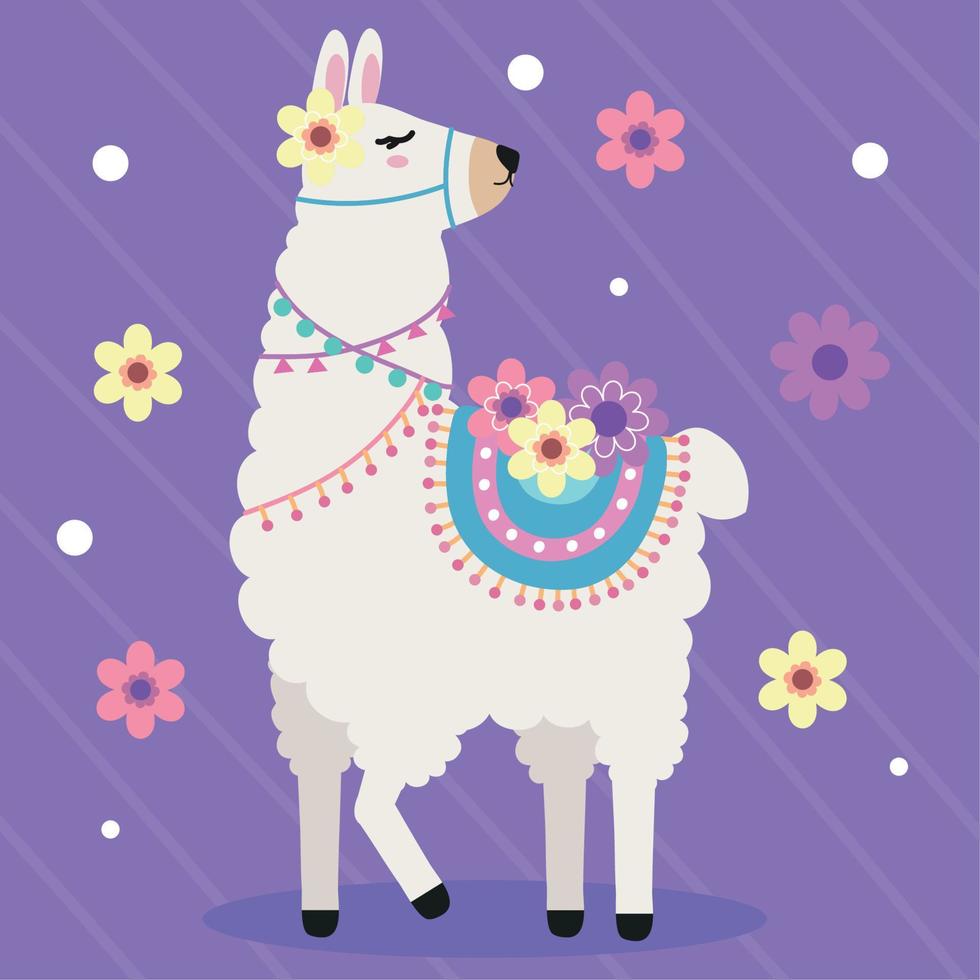 llama and flowers vector