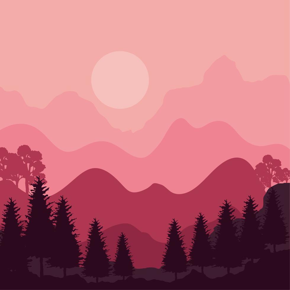 trees and red landscape vector