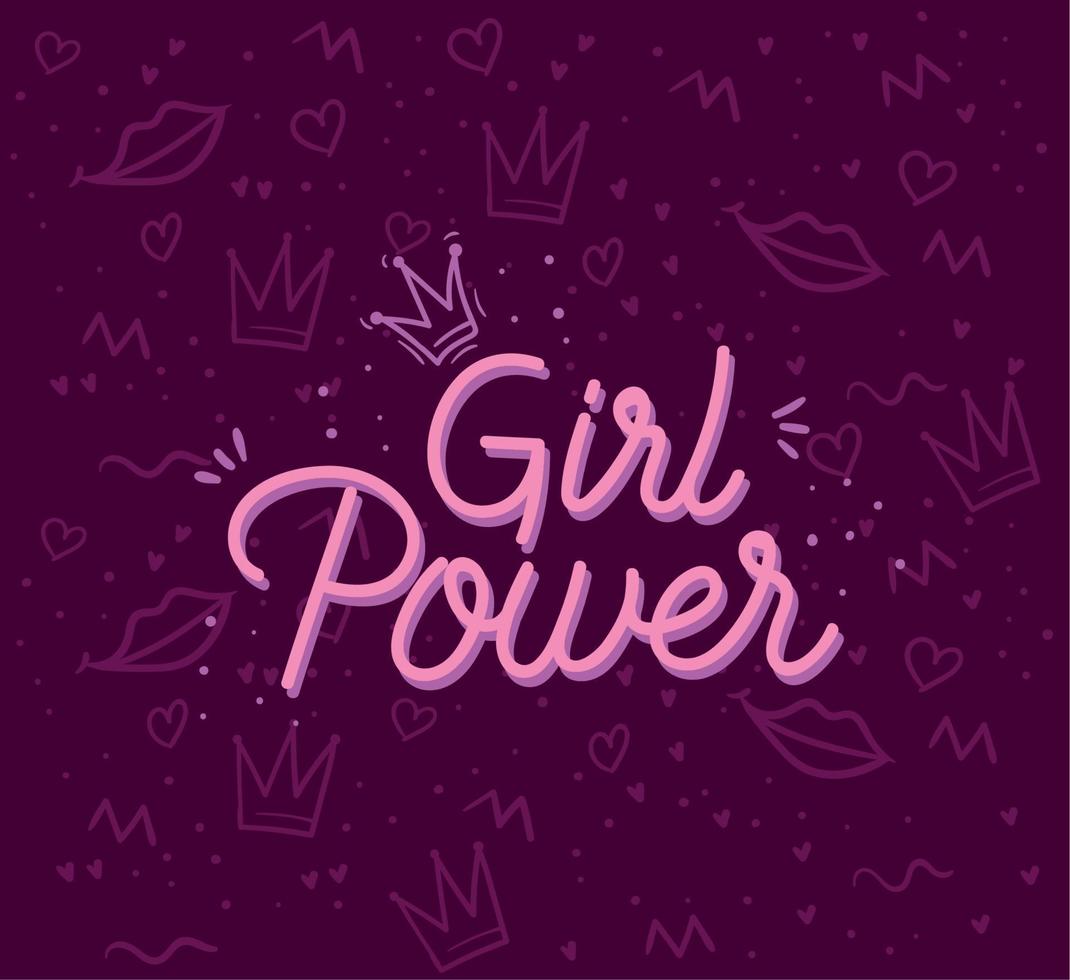 girl power lettering pattern vector