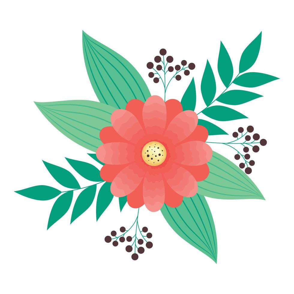 red flower and leafs vector