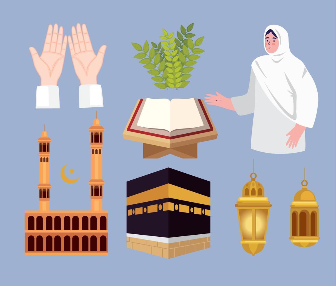 ocho iconos de hajj mabrour vector