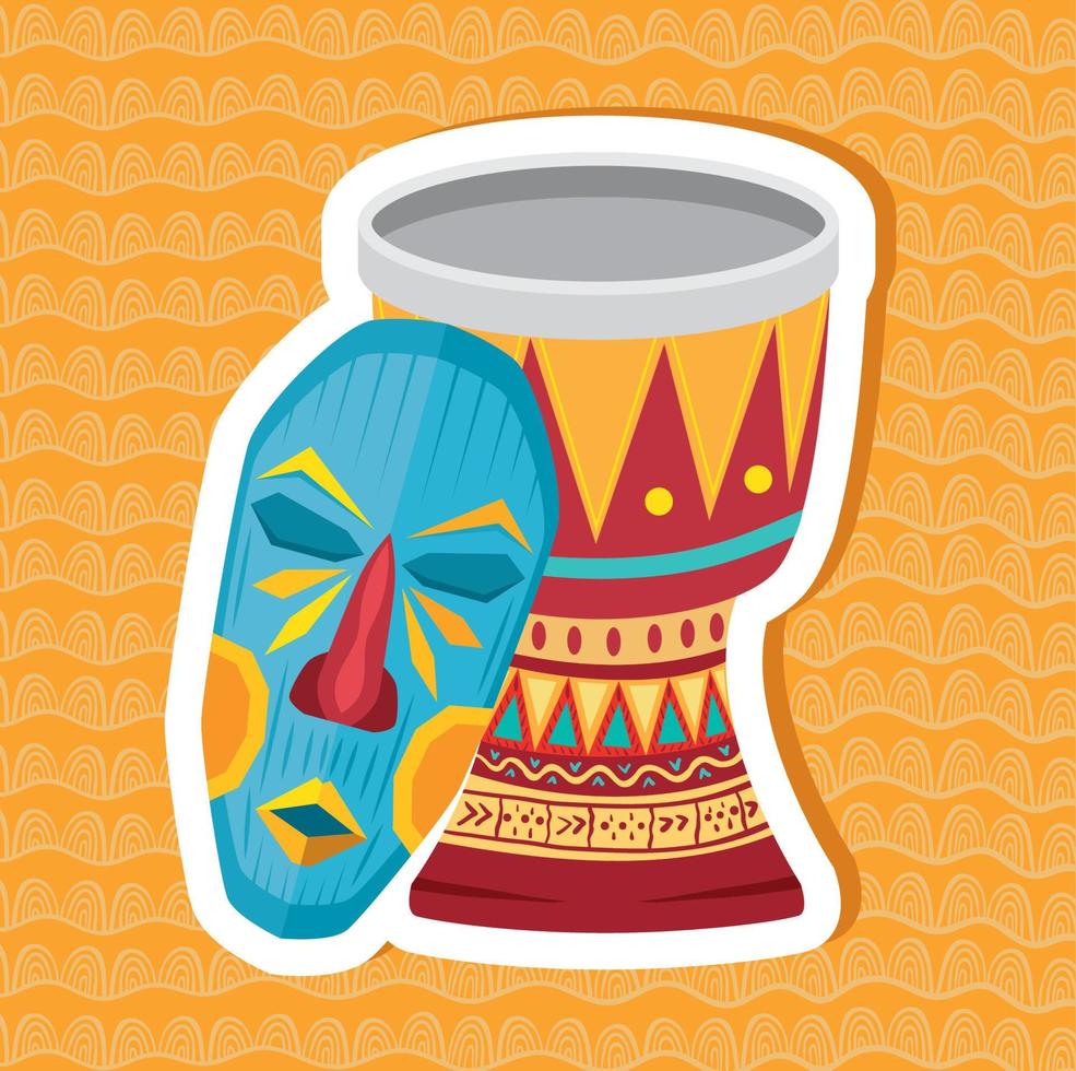 african mask and drum vector