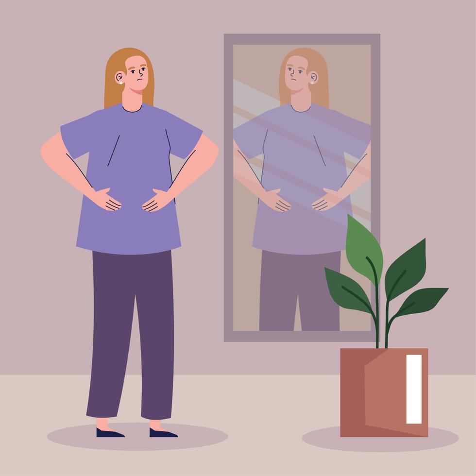 young woman in mirror vector