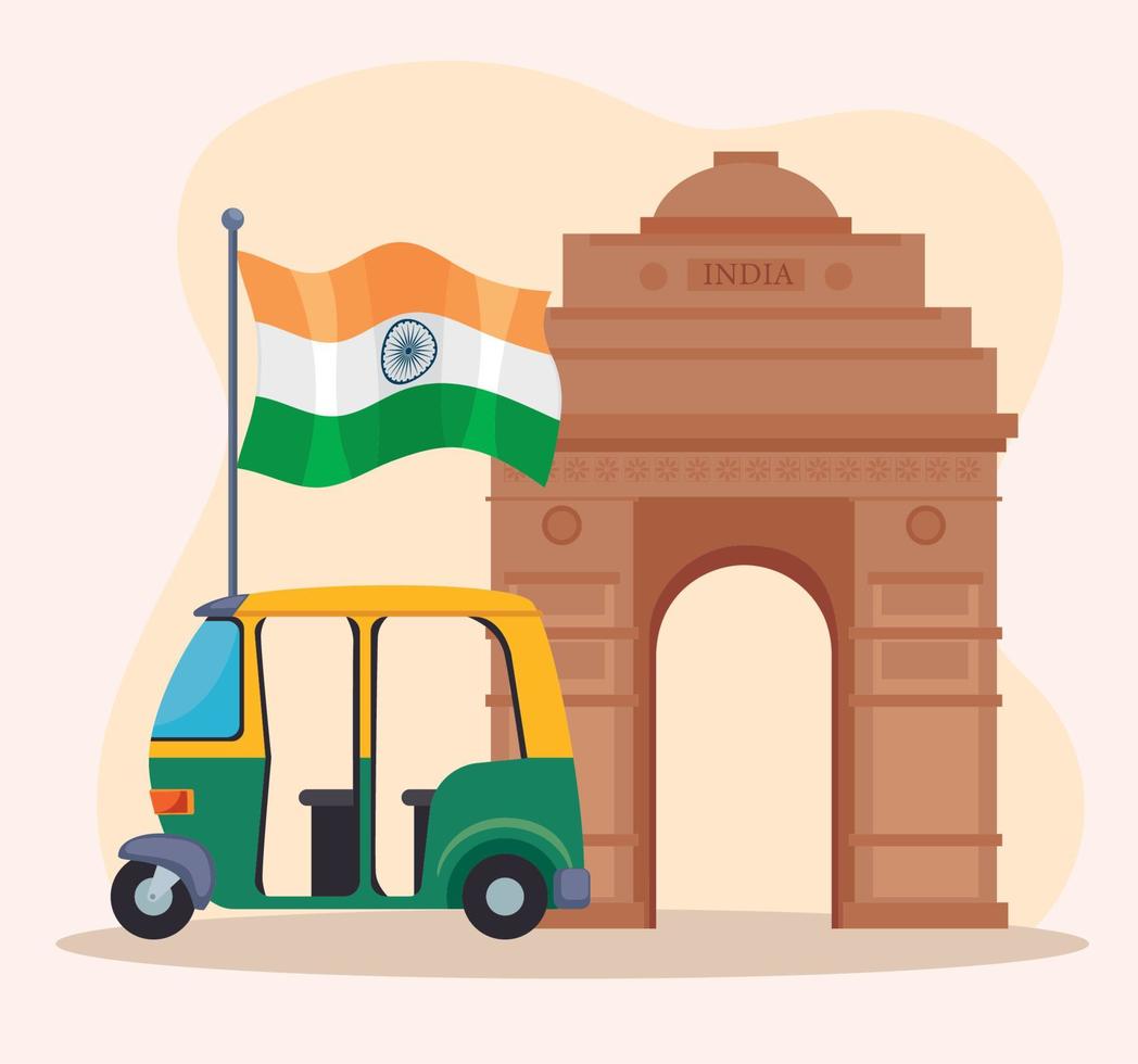 india flag and gate vector