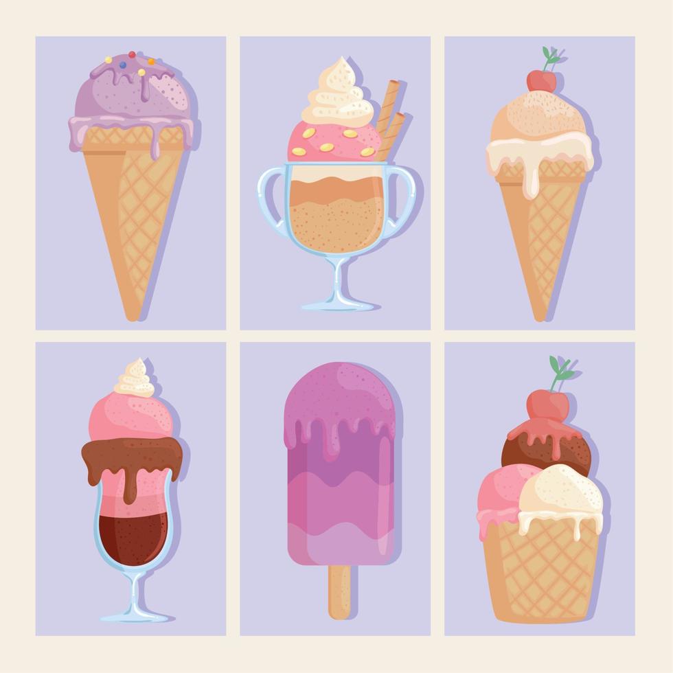 six cool food items vector