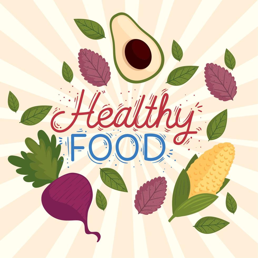 healthy food lettering and vegetables vector