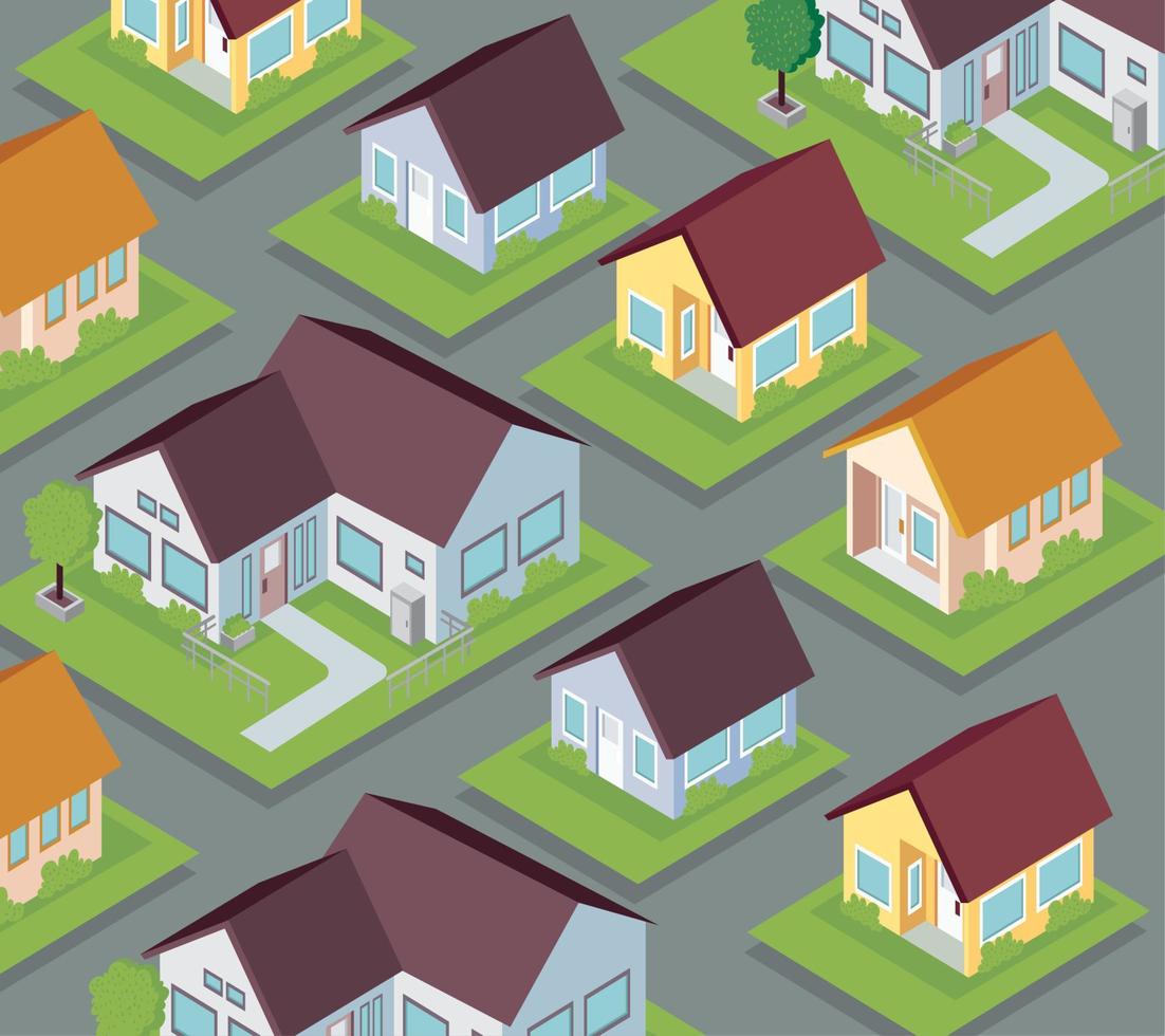 neightborhood isometric city scene vector