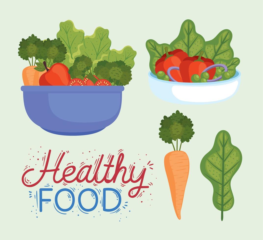 healthy food lettering and salad vector