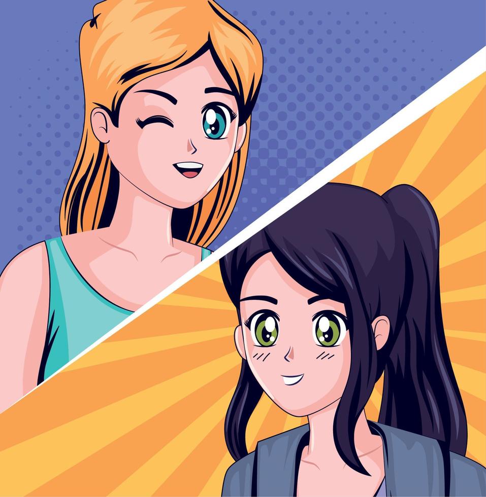 dos chicas de estilo anime vector