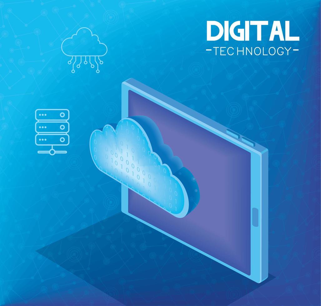 tableta con computación en la nube vector