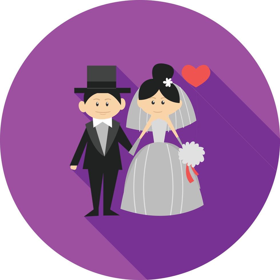 icono de sombra larga plana de novia y novio vector