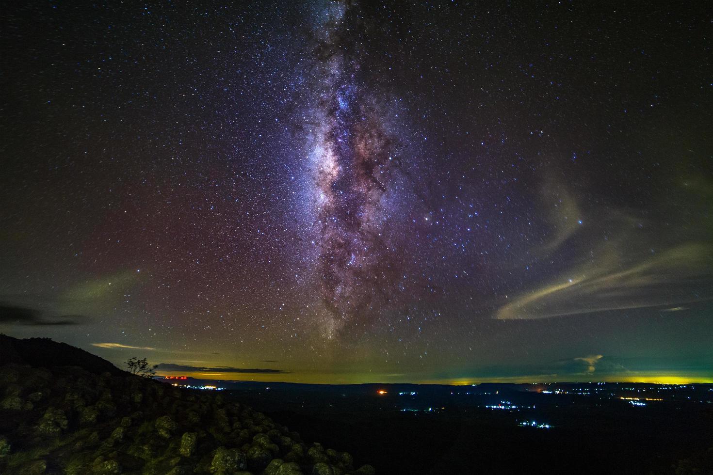 Milky way galaxy with knob stone ground is name Lan Hin Pum viewpoint at Phu Hin Rong Kla National Park in Phitsanulok, Thailand photo