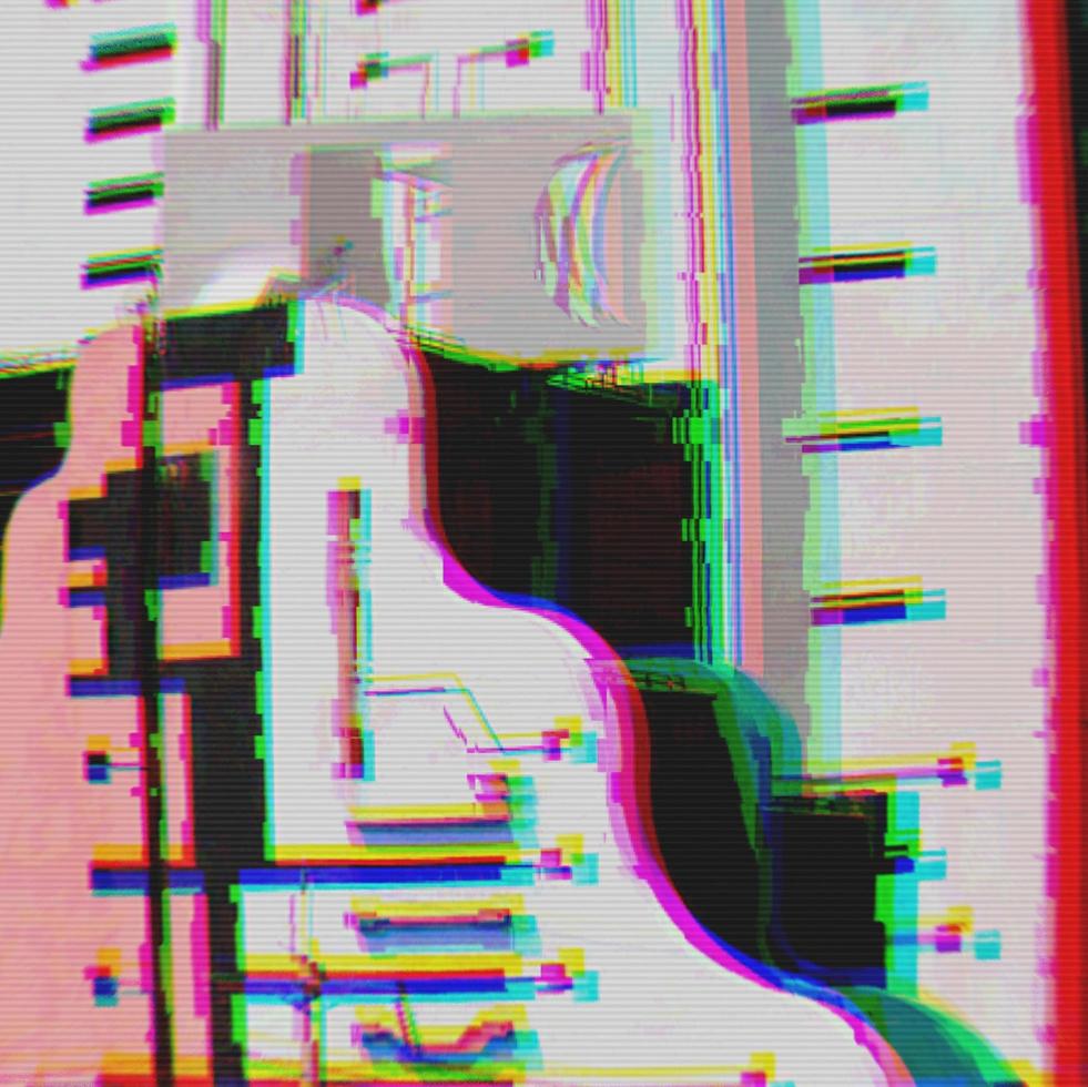 Abstract of modern buildings in the city background with digital glitch effect photo