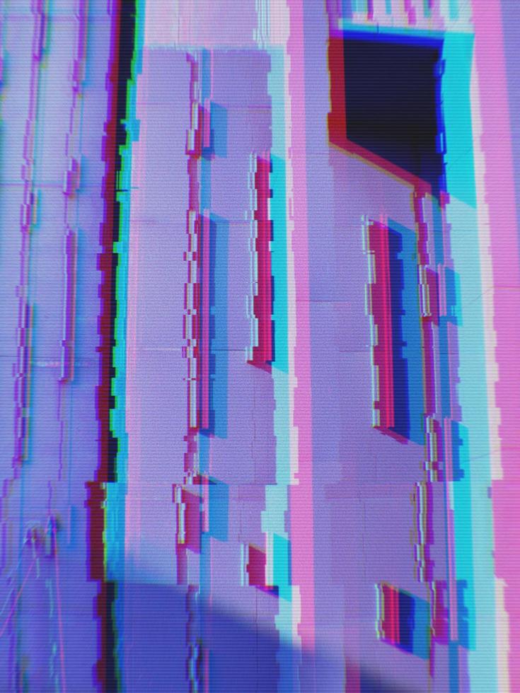Abstract of modern buildings in the city background with digital glitch effect photo