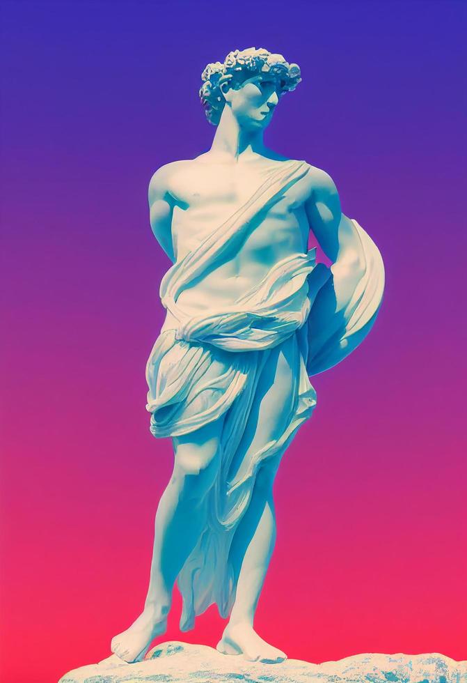 Abstract greek god sculpture in retrowave city pop design, vaporwave style colors, 3d rendering photo