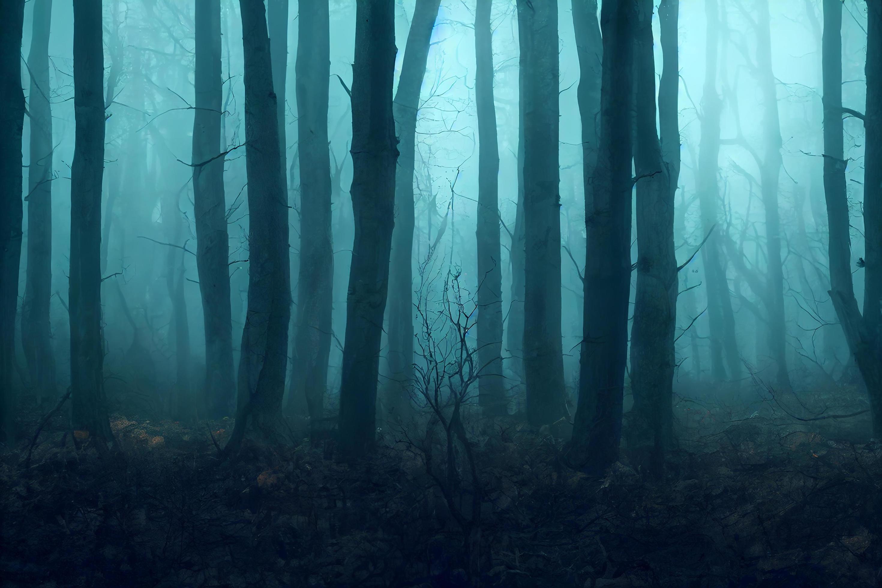 Landscape of haunted mist forest dark background, creepy and scary