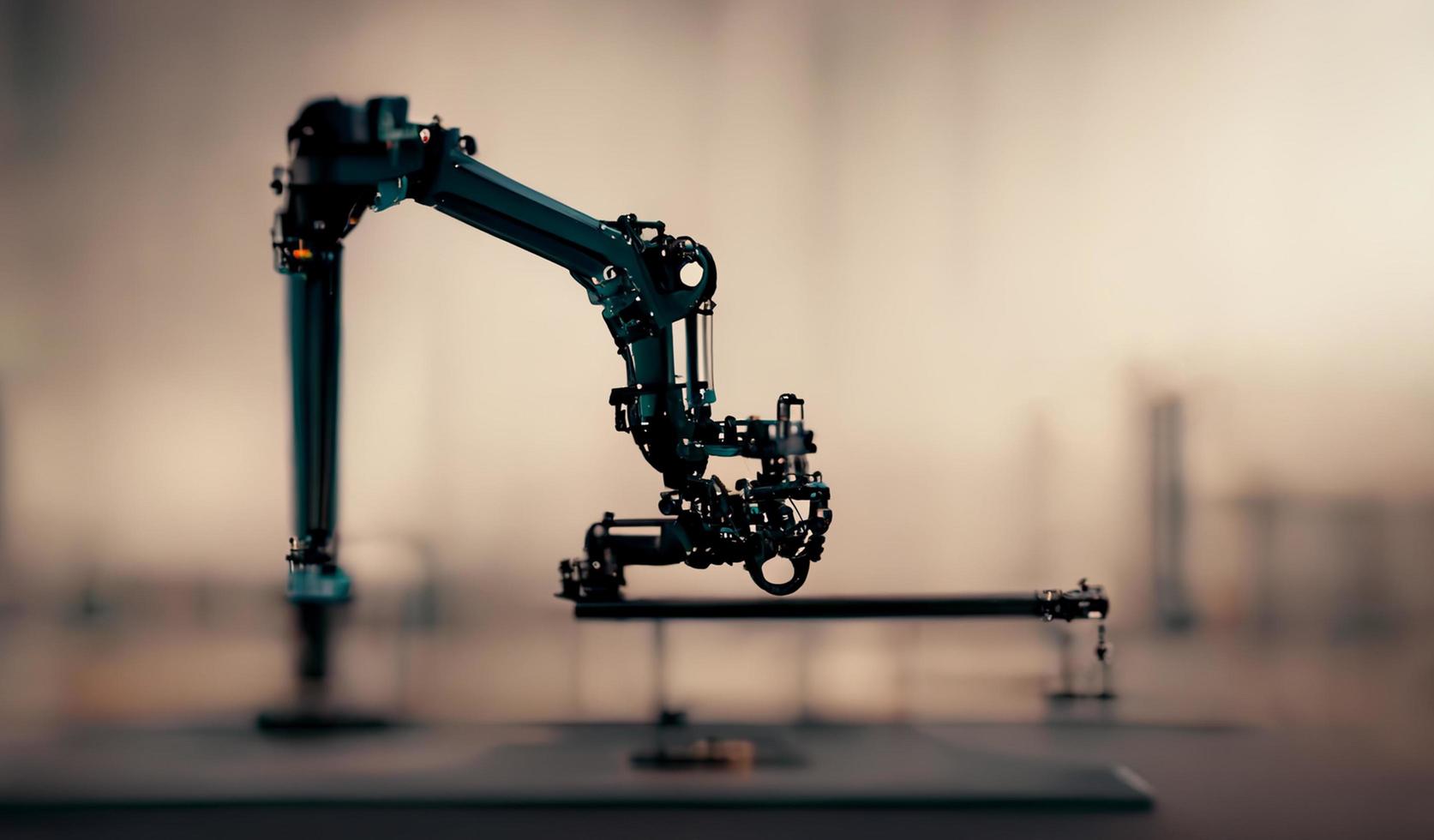 automatización de brazo robótico de máquina industrial en el fondo de fábrica, concepto de tecnología, ilustración de arte digital foto