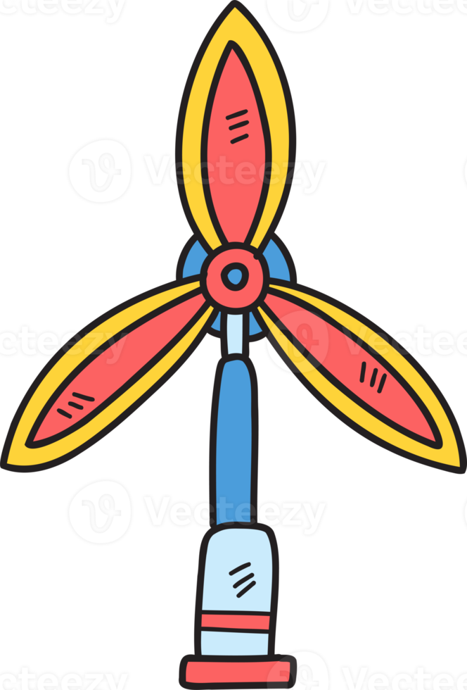 Hand Drawn wind turbines for generating electricity illustration on transparent background png