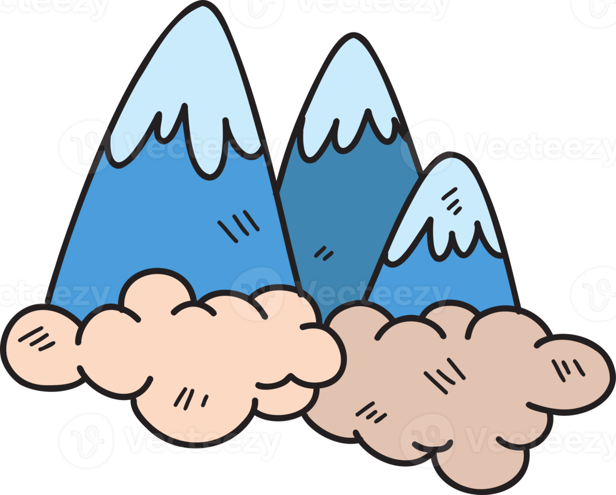 hand- getrokken drijvend berg illustratie Aan transparant achtergrond png