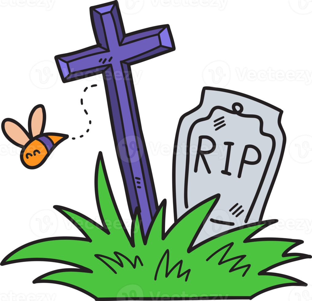 Hand Drawn Halloween Gravestone illustration on transparent background png