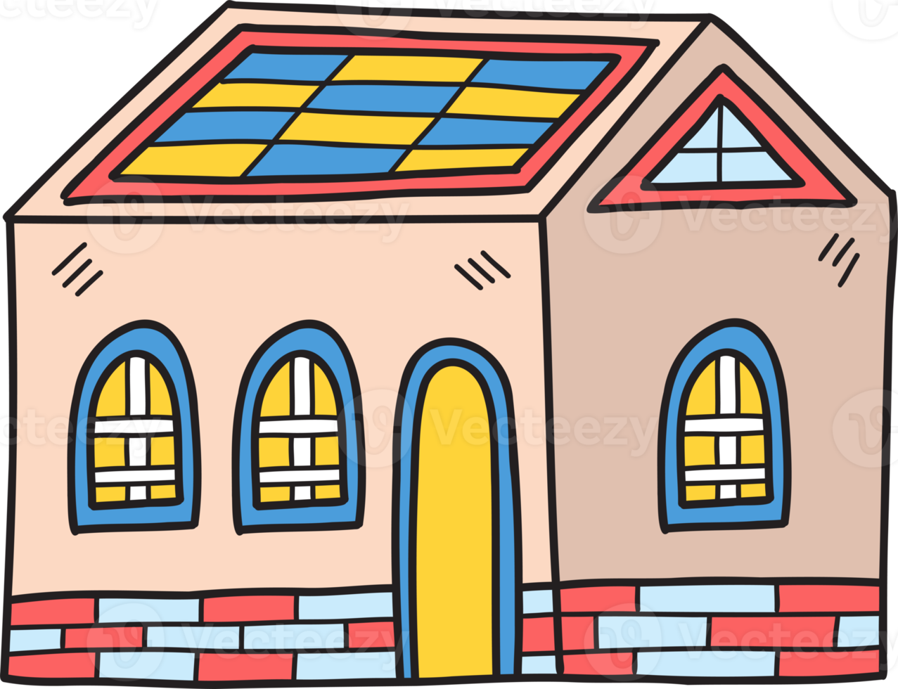 house with solar cells cover the roof illustration on transparent background png