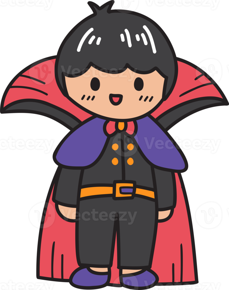 Hand Drawn cute vampire illustration on transparent background png