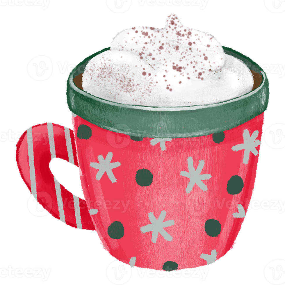 Hand Drawn christmas coffee cup in chalk style illustration on transparent background png