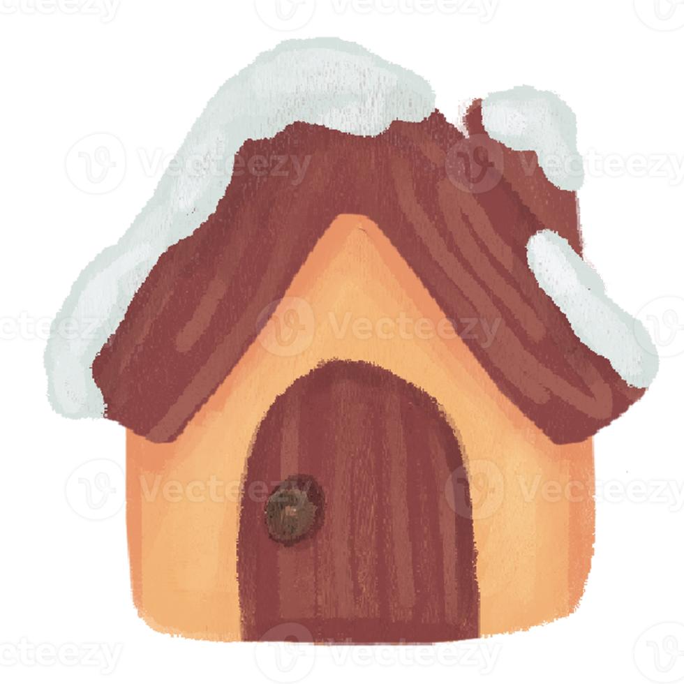 Hand Drawn house covered in snow in chalk style illustration on transparent background png