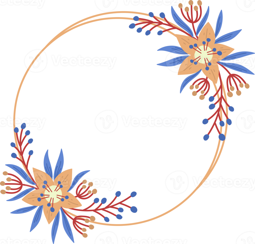 circle decorated with floral frame illustration on transparent background png