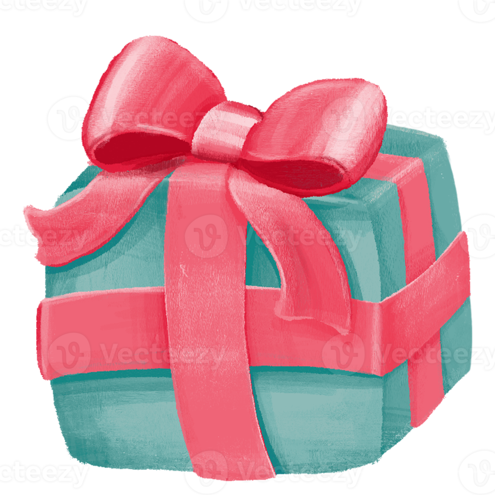 Hand Drawn red bow gift box in chalk style illustration on transparent background png