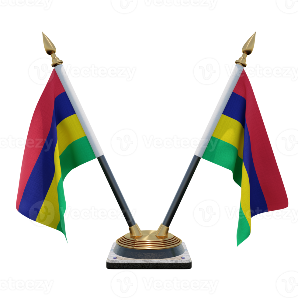 Mauritius 3d illustration Double V Desk Flag Stand png