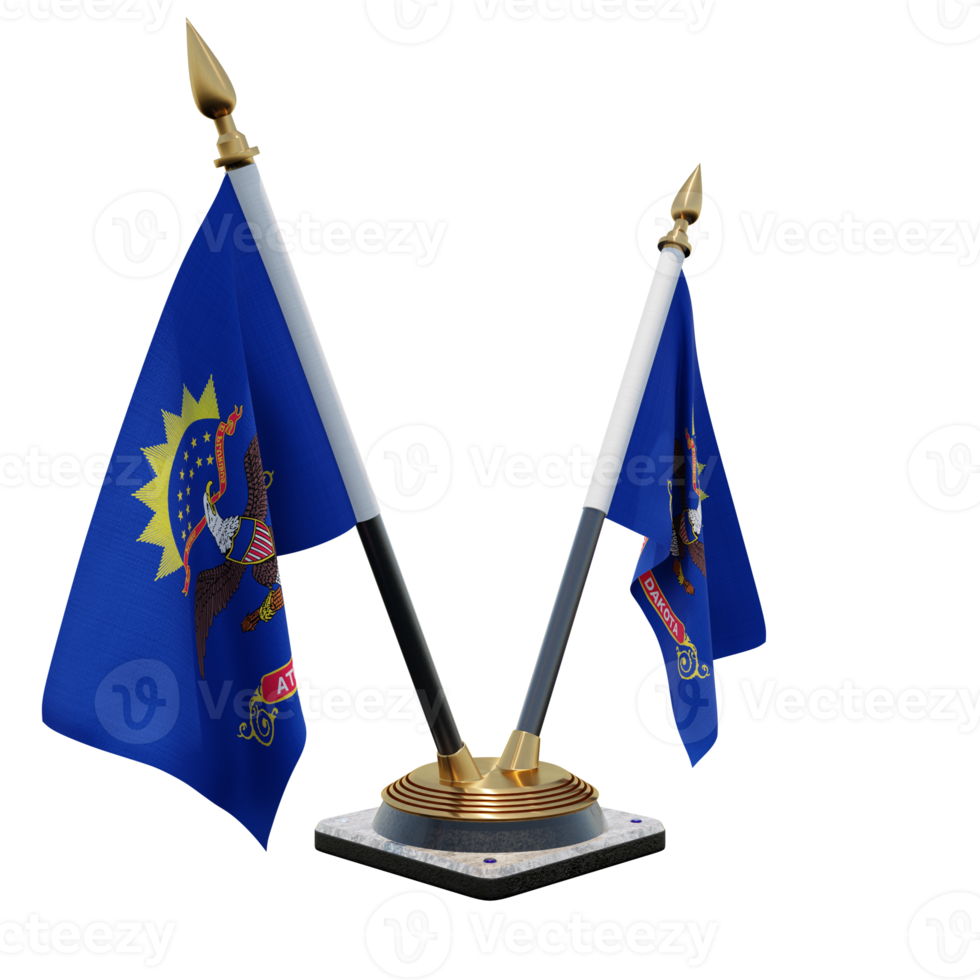 North Dakota 3d illustration Double V Desk Flag Stand png