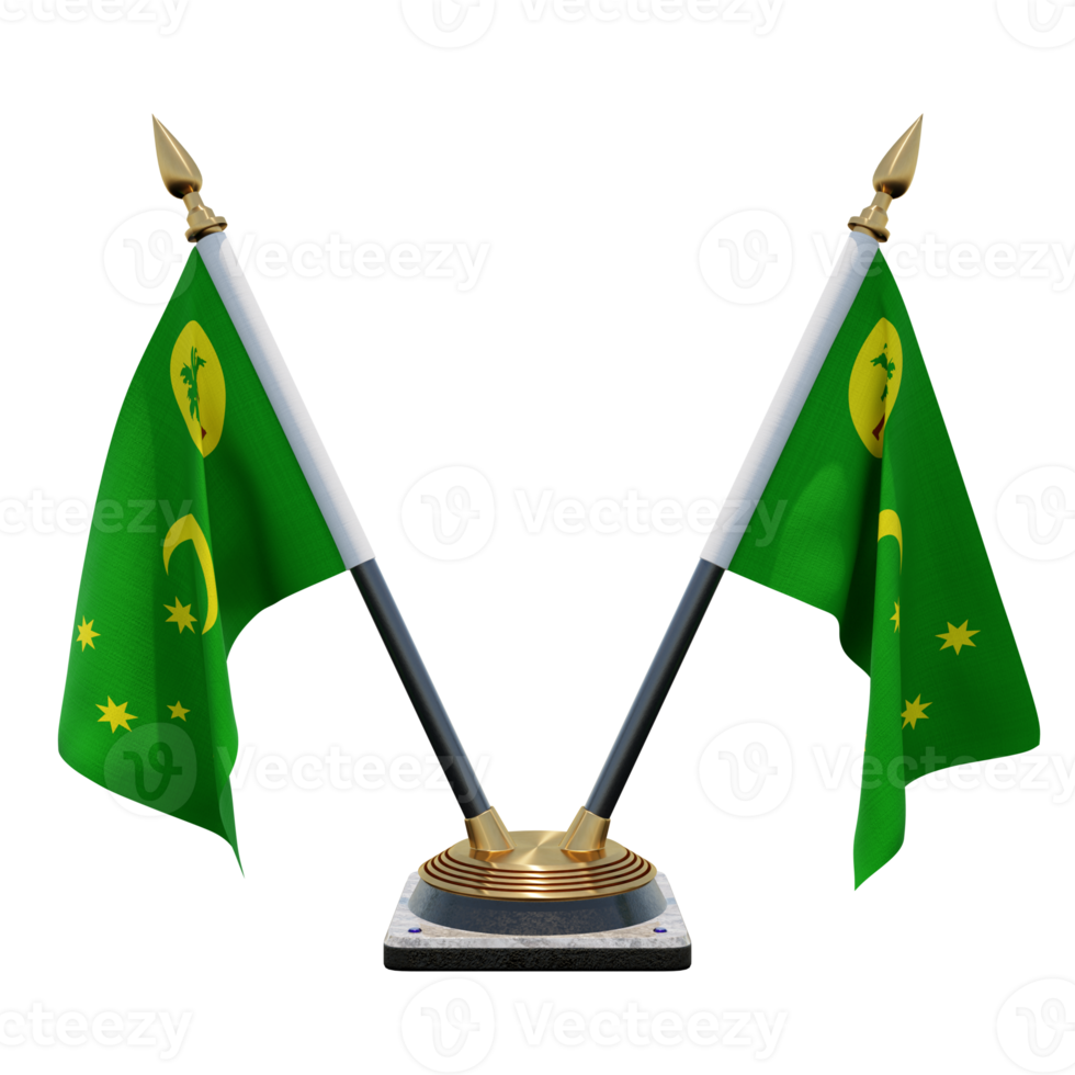 Cocos Keeling Islands 3d illustration Double V Desk Flag Stand png