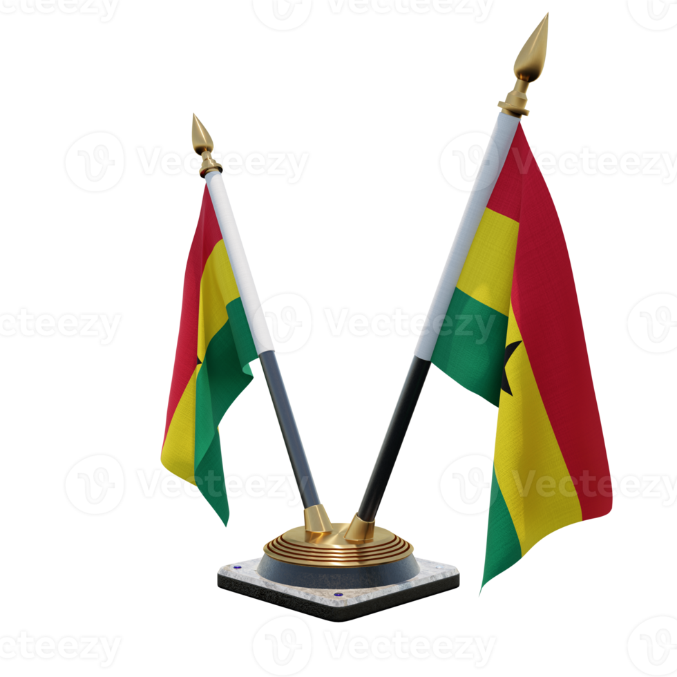 Ghana 3d illustratie dubbele v bureau vlag staan png