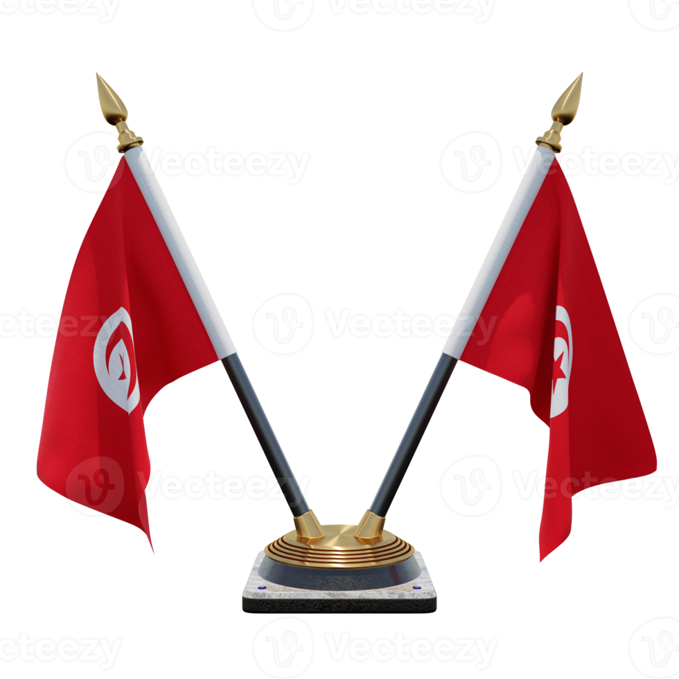 Tunesië 3d illustratie dubbele v bureau vlag staan png