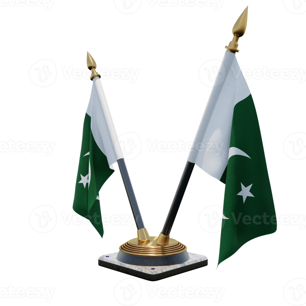 Pakistan 3d illustratie dubbele v bureau vlag staan png