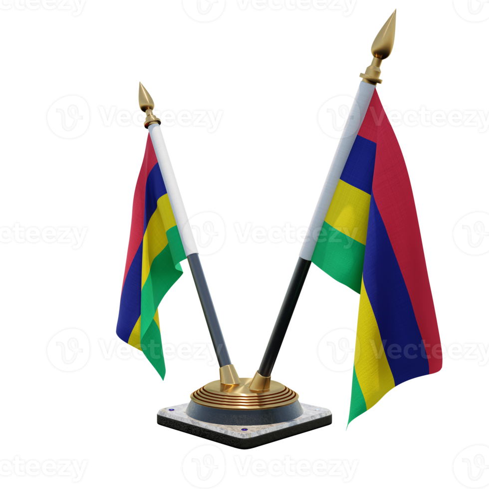 Mauritius 3d illustration Double V Desk Flag Stand png