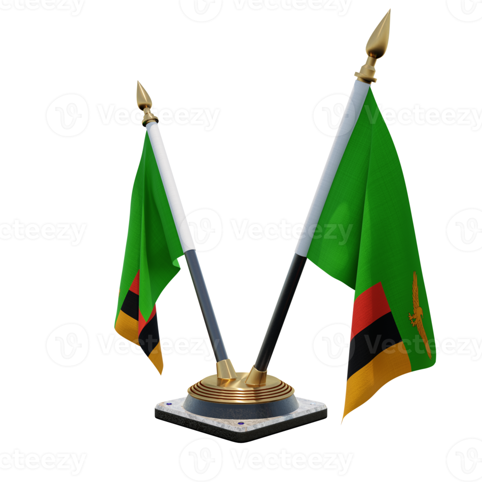 Zambia 3d illustration Double V Desk Flag Stand png