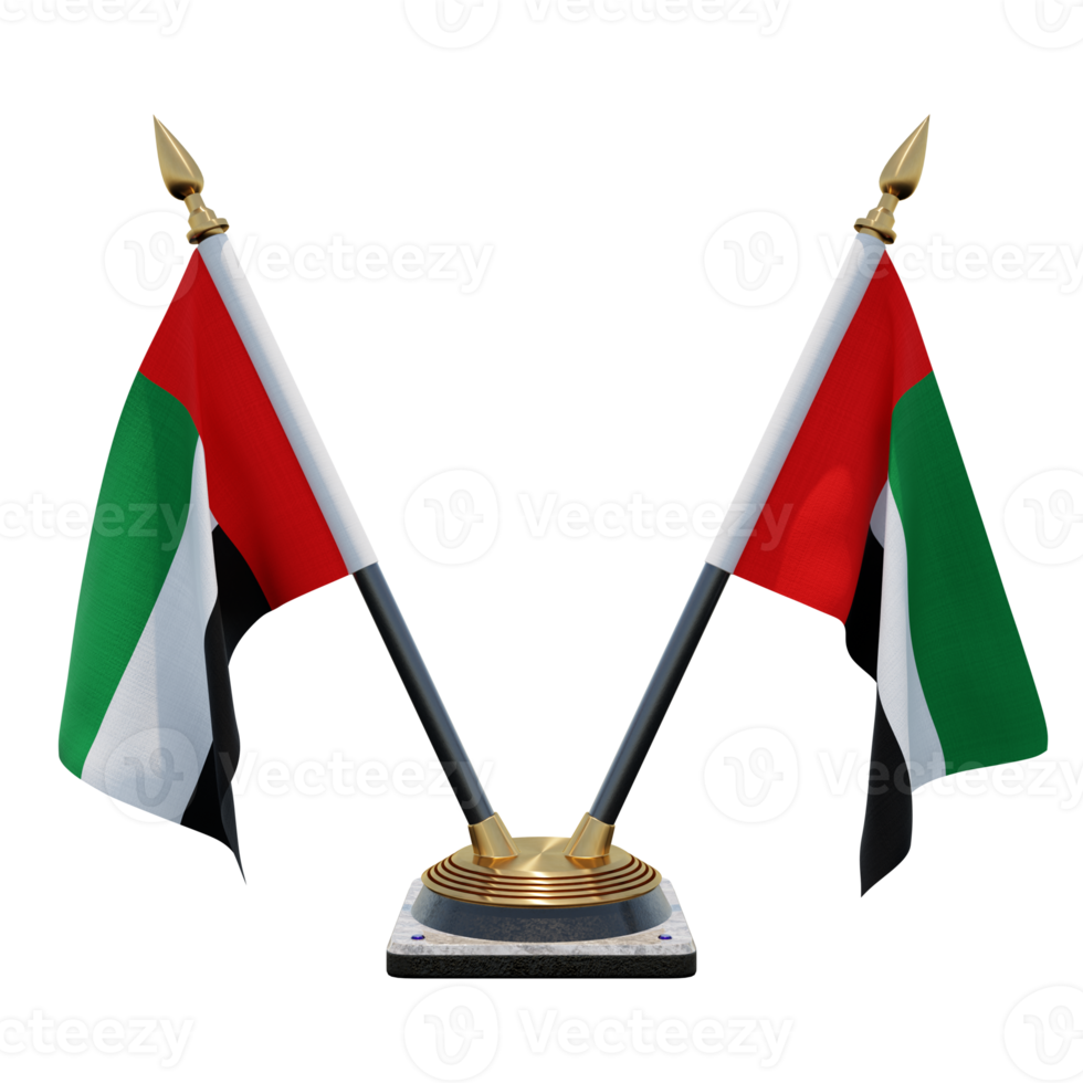 United Arab Emirates 3d illustration Double V Desk Flag Stand png