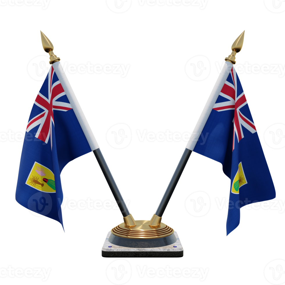 turken en caicos eilanden 3d illustratie dubbele v bureau vlag staan png