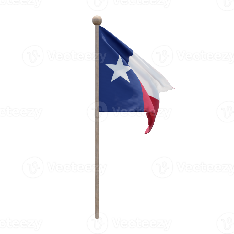 Texas 3d illustration flag on pole. Wood flagpole png