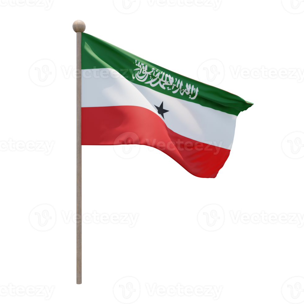 Somaliland 3d illustration flag on pole. Wood flagpole png