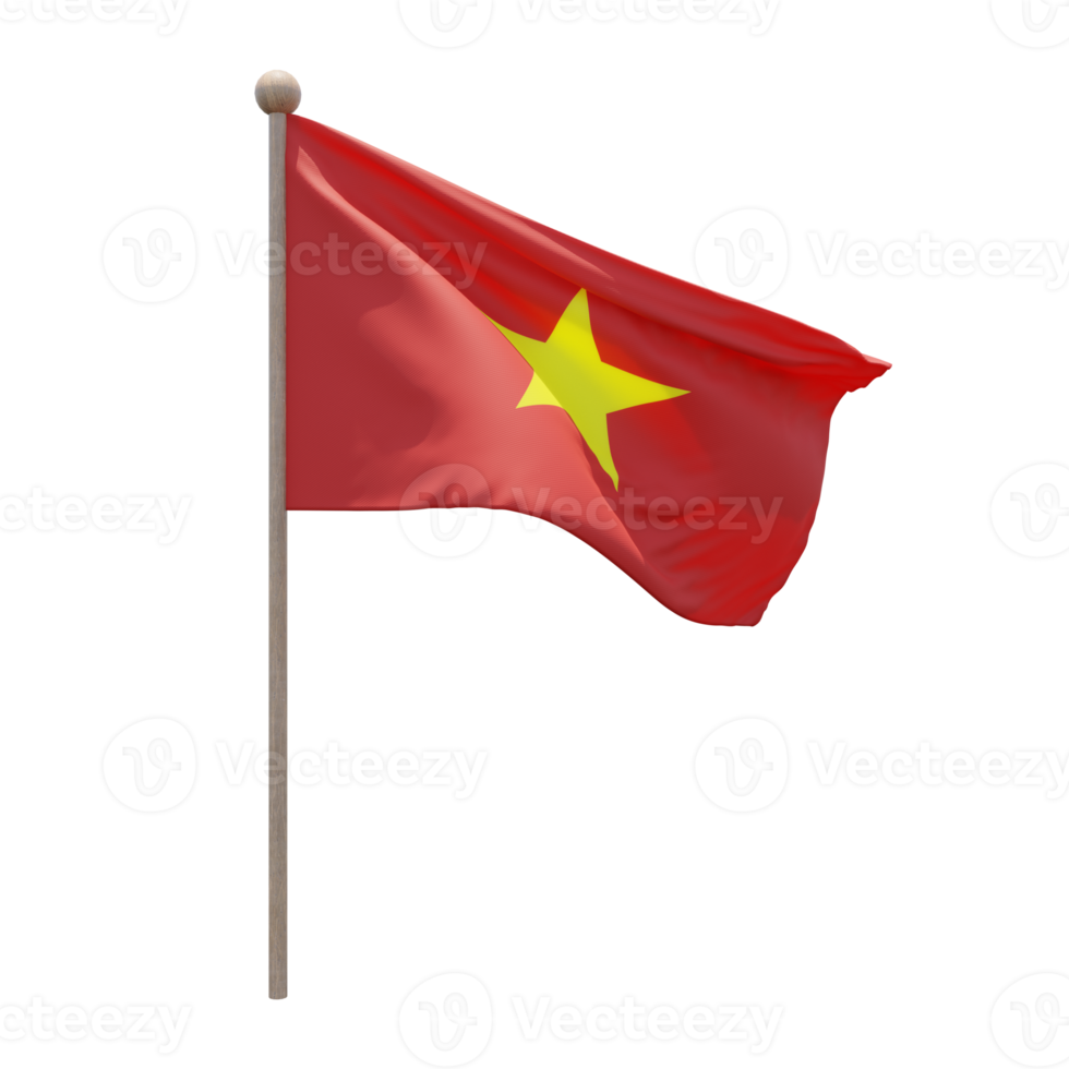 Vietnam 3d illustratie vlag Aan pool. hout vlaggenmast png
