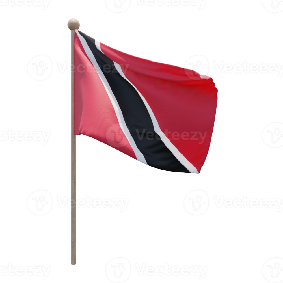 Trinidad and Tobago 3d illustration flag on pole. Wood flagpole png