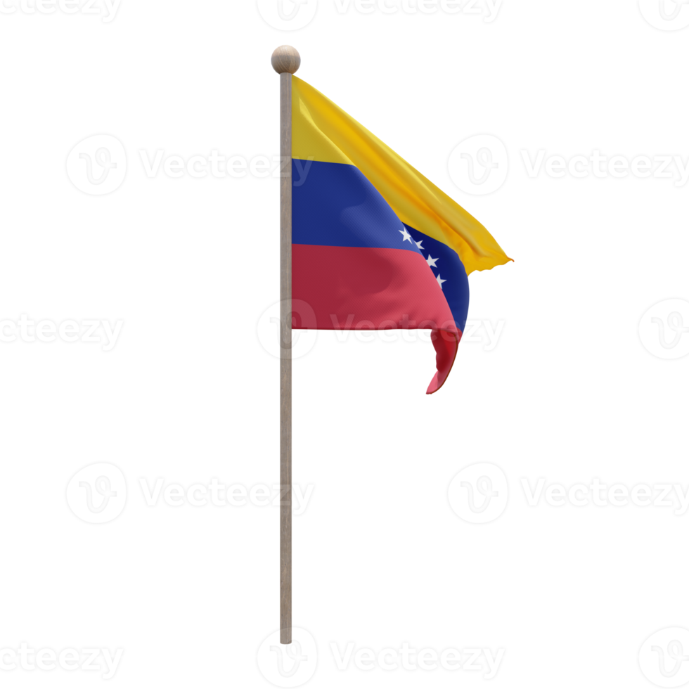 drapeau d'illustration 3d du venezuela sur le poteau. mât en bois png