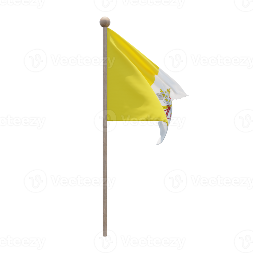 Vatican City 3d illustration flag on pole. Wood flagpole png