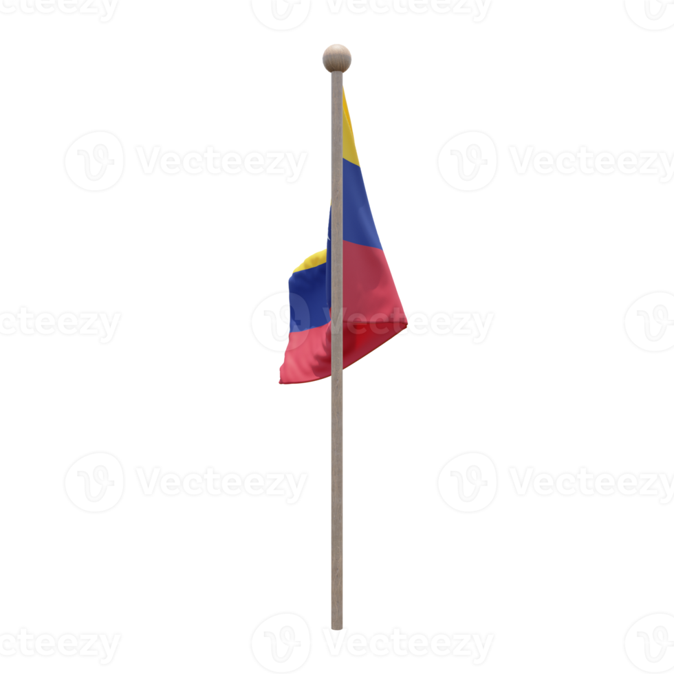 Venezuela 3d illustration flag on pole. Wood flagpole png